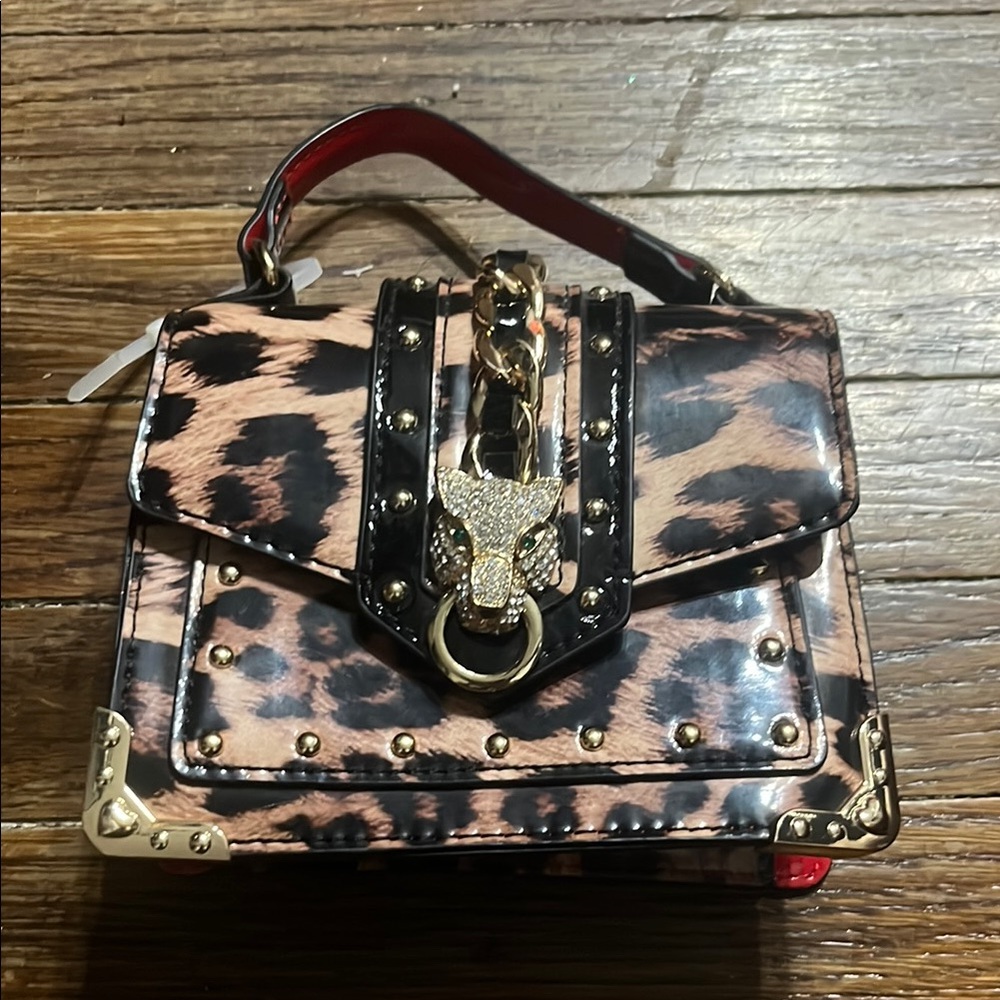 Leopard Print Handbag with Gold Accents